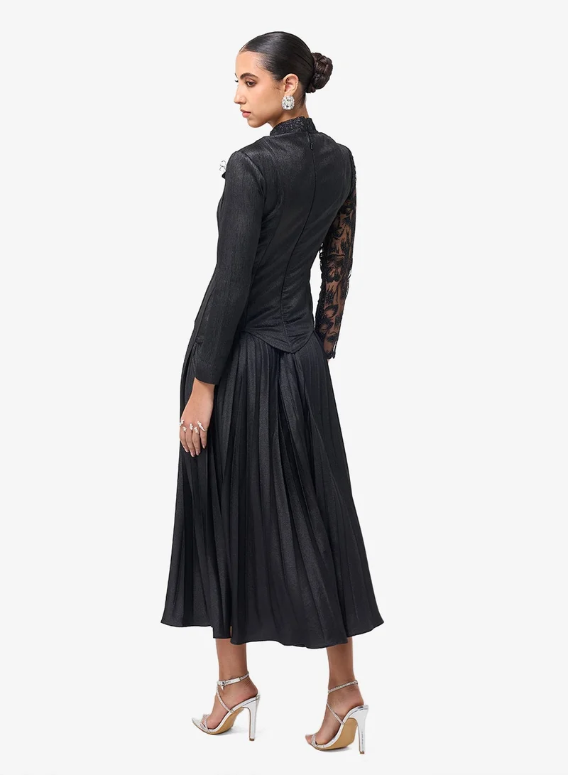 Threadz by Ajooni Lace Detail Plisse Midi Dress